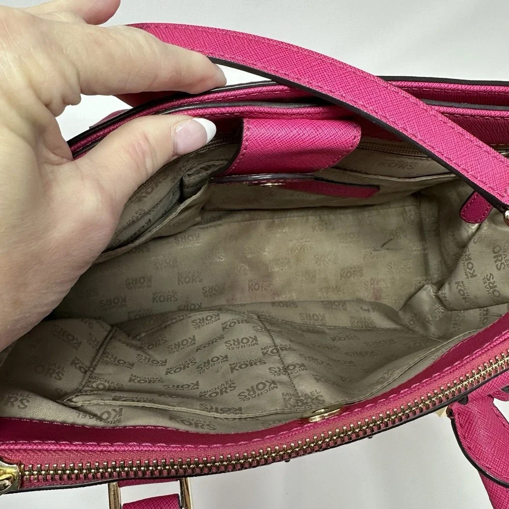 Michael Kors Pebbled Leather Satchel Color Raspberry With Matching Wallet